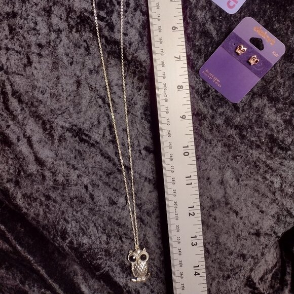 Lot 3pcs New Claires Owl Long Necklace 18k Rose Gold & Novelty Stud Earrings Set - Picture 2 of 9